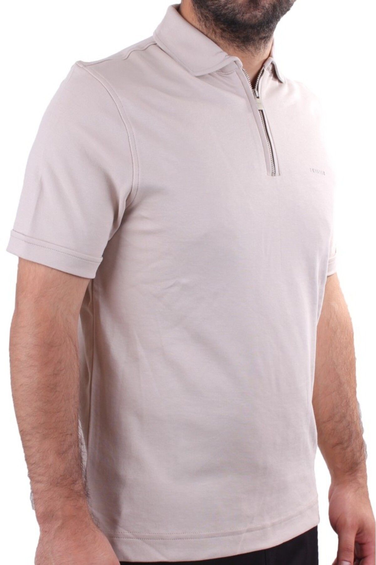Twister Jeans Twister 2298 Bej Günlük Kısa Kol Normal Kesim Pamuklu Fermuarlı Polo Yaka Erkek Tişört