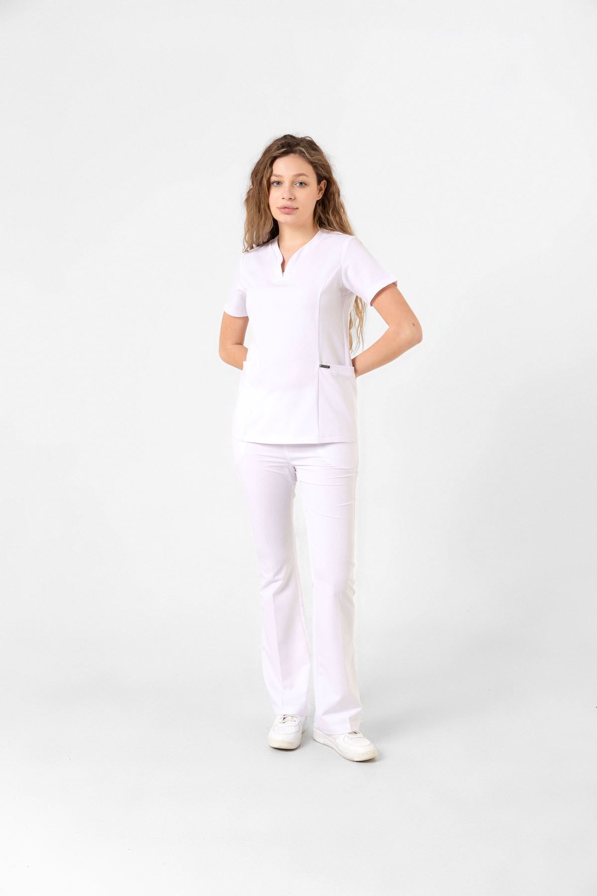 Onur Forma Scrubs Drop Collar Kadın Takım - Optik Beyaz