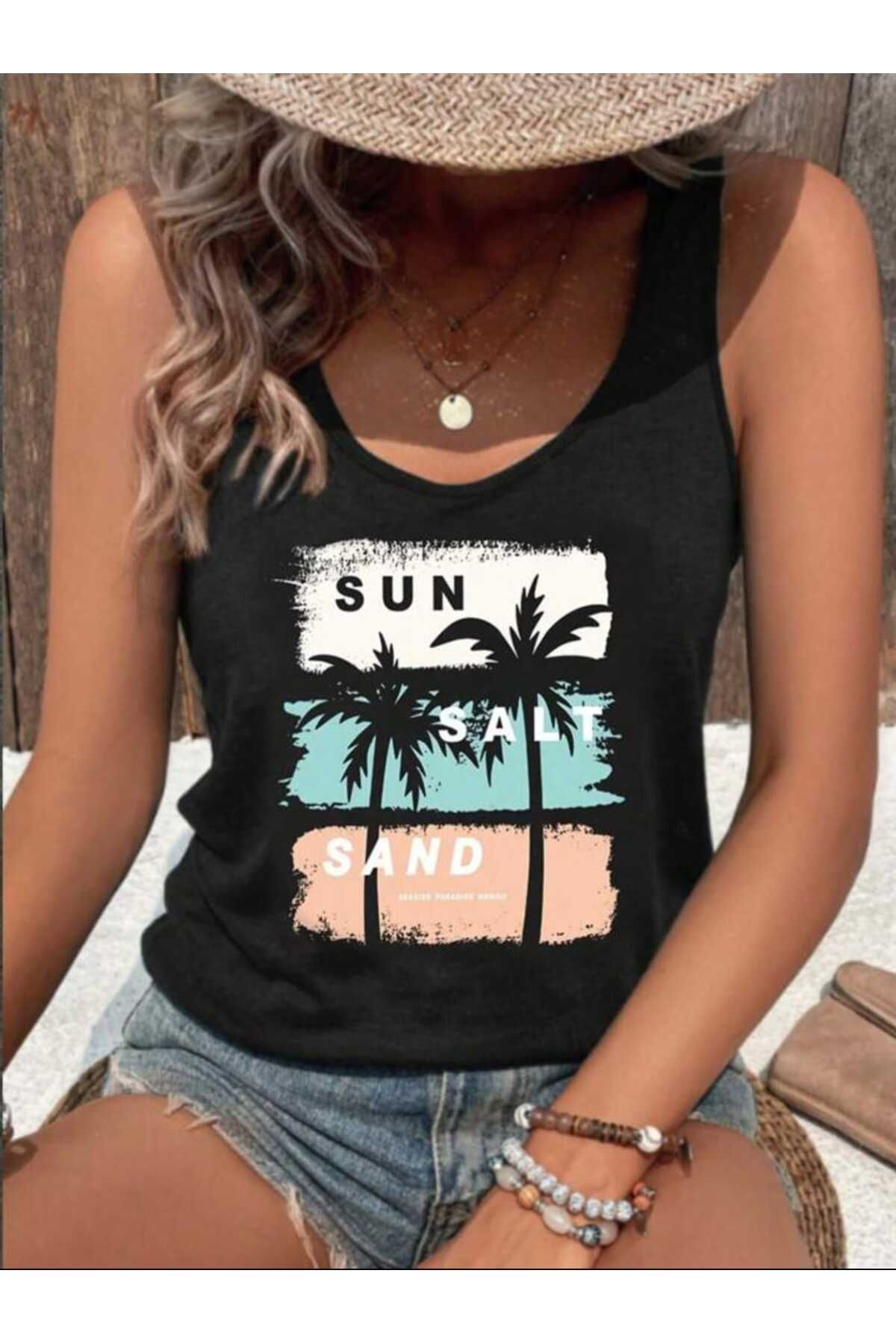 FAVORİST Omuzu Açık MİX Kadın Pamuklu Kolsuz Yazlık T-shirt Atlet