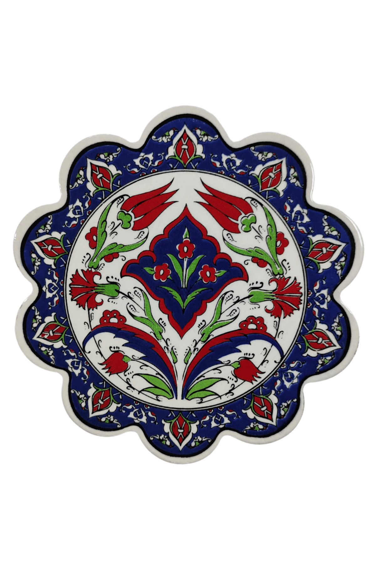 Özel Yapım Çini Desenli Çiçekler Seramik Nihale 18 Cm Koruyucu Kaydırmaz Altlik Model 2