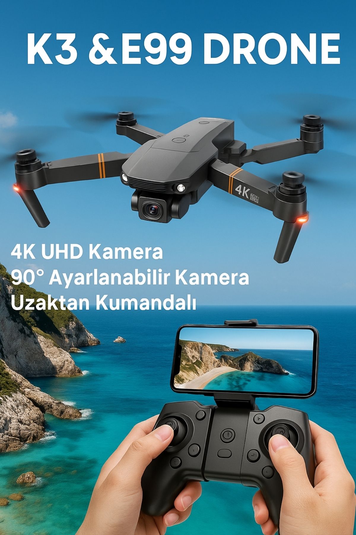 BGGTech E99 Pro HD Katlanabilir Drone Kameralı + Taşıma Çantalı Yeni Nesil Ekstra Bataryalı
