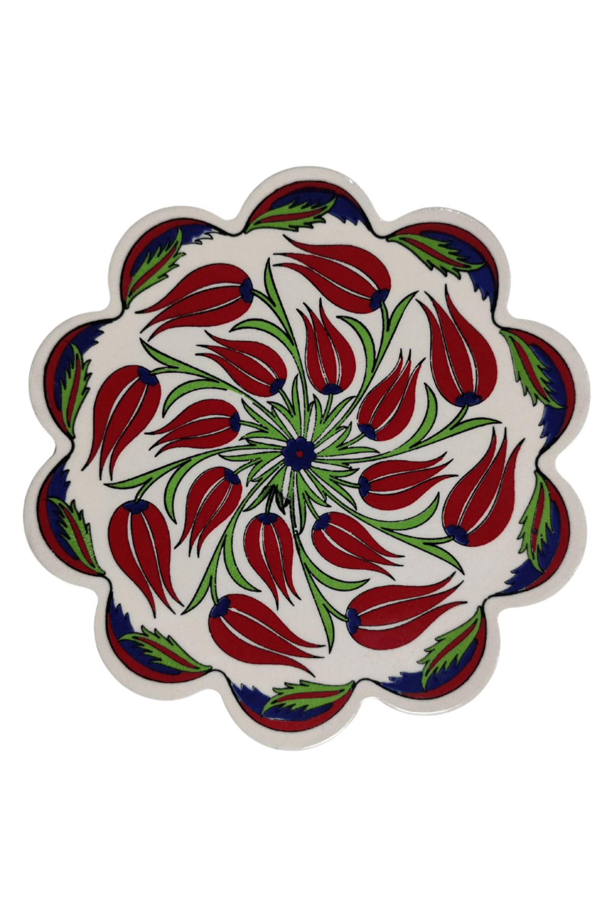 Özel Yapım Çini Desenli Çiçekler Seramik Nihale 18 Cm Koruyucu Kaydırmaz Altlik Model 4