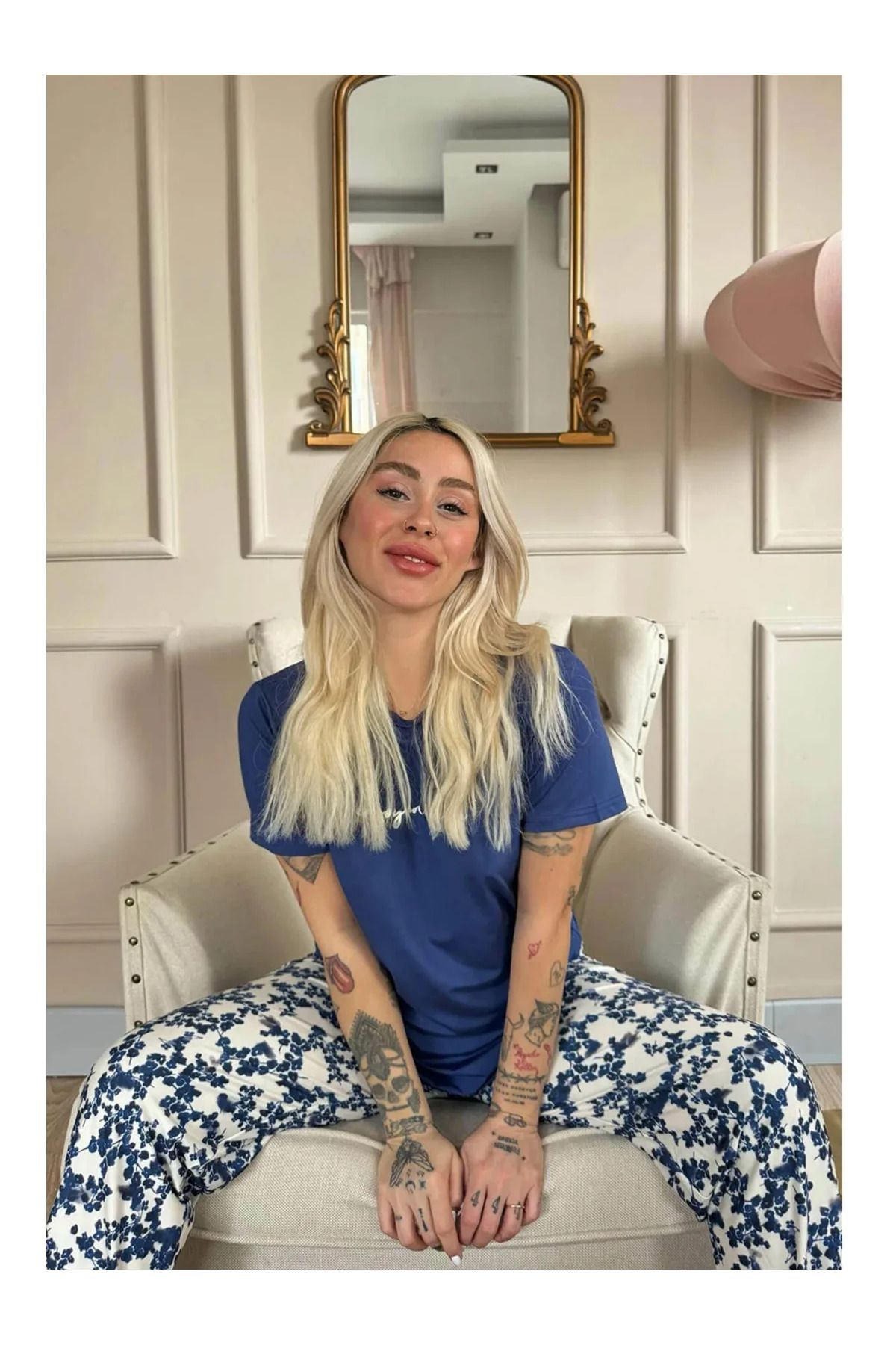 Butik MİHRA 30102 Enjoy Desenli Kısa Kollu Örme Kadın Pijama