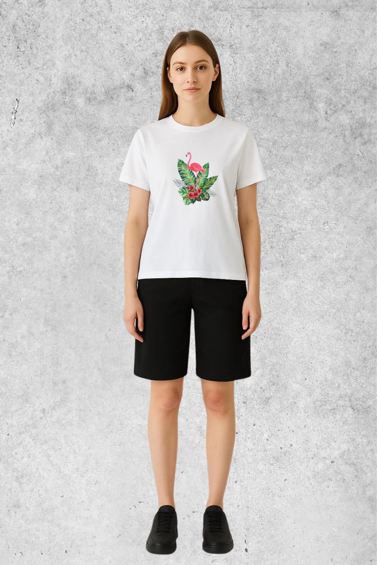 MOLICO Basic unisex sıfır yaka kısa kollu FLAMİNGO baskılı tshirt
