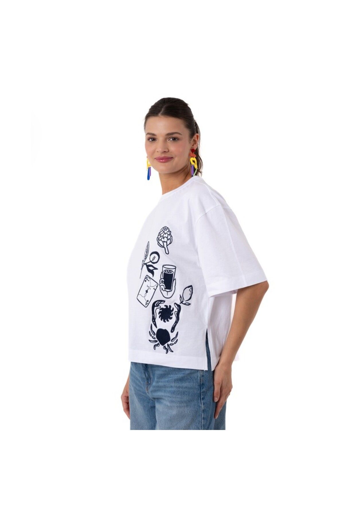 POG'S Ace Crop Overisize Beyaz T-Shirt
