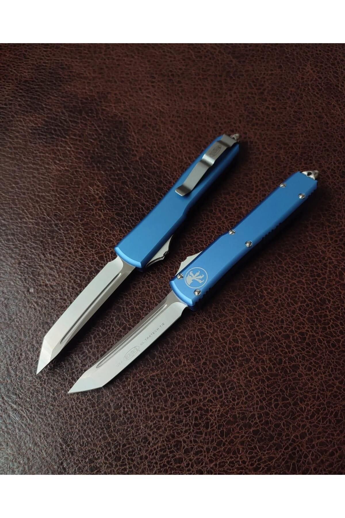 alsepeteavm Microtech Ultratech Mavi Alüminyum Kasa D2 Çelik Kamp Çakısı
