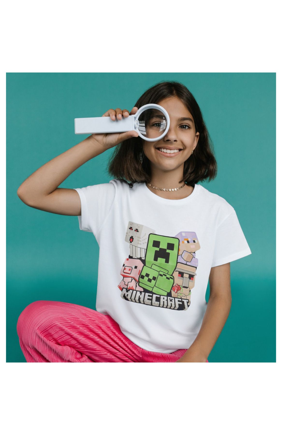 ALPŞAN TİCARET Mınecraft Çocuk Yetişkin Beyaz T-shirt Unisex Çocuk Tişört