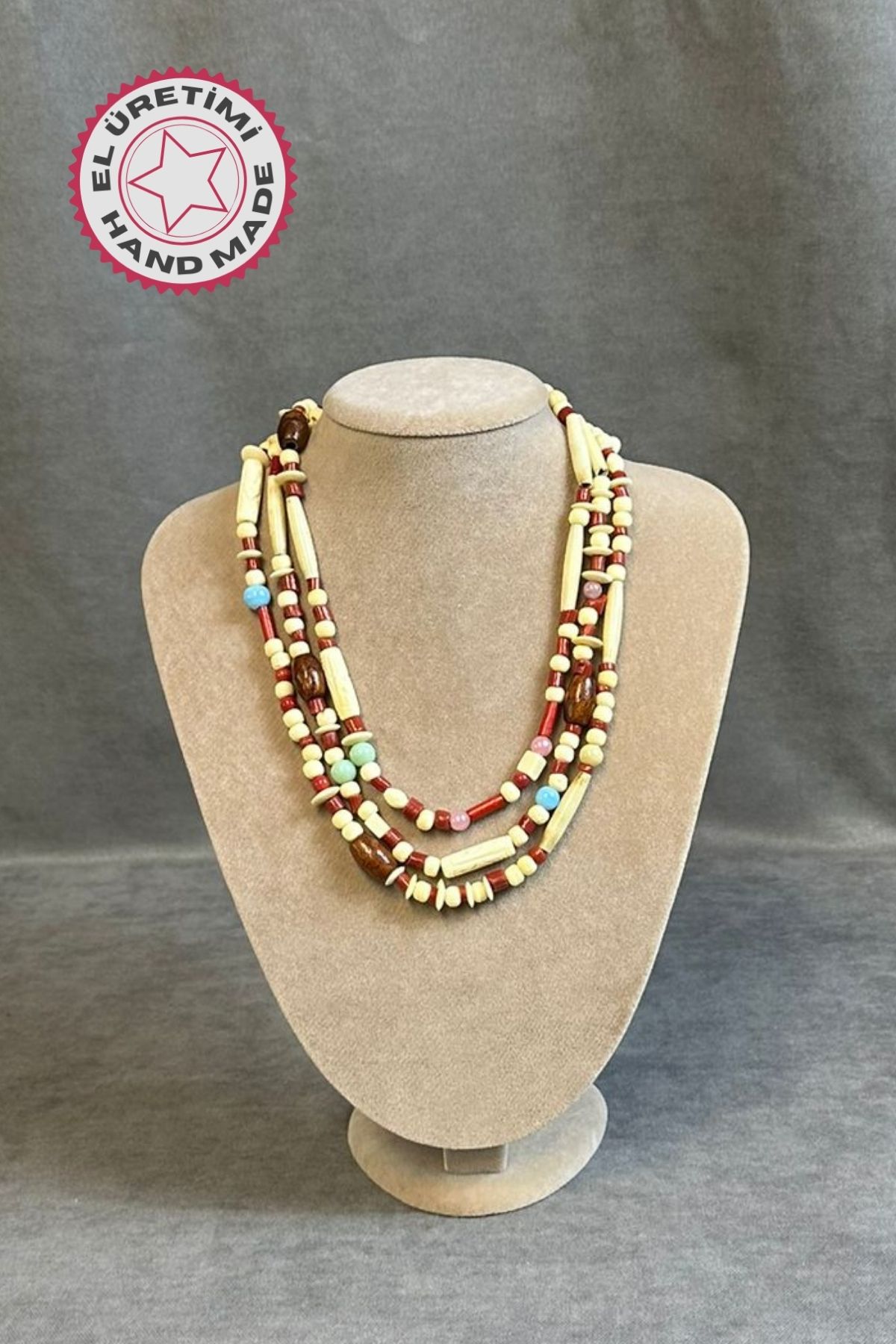 Uretti - Tuğba 9352 4453 El Yapımı 3 Katlı Otantik Model Kolye