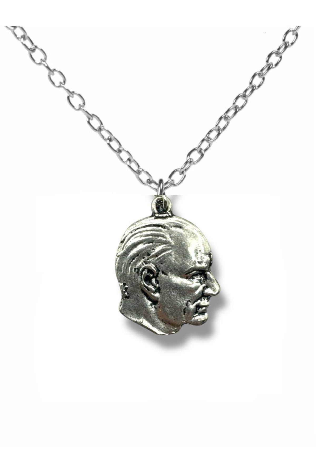 Herşey Nota Mustafa Kemal Atatürk Silüet Figürlü Unisex Kolye – Gümüş Renk Metal Tasarım