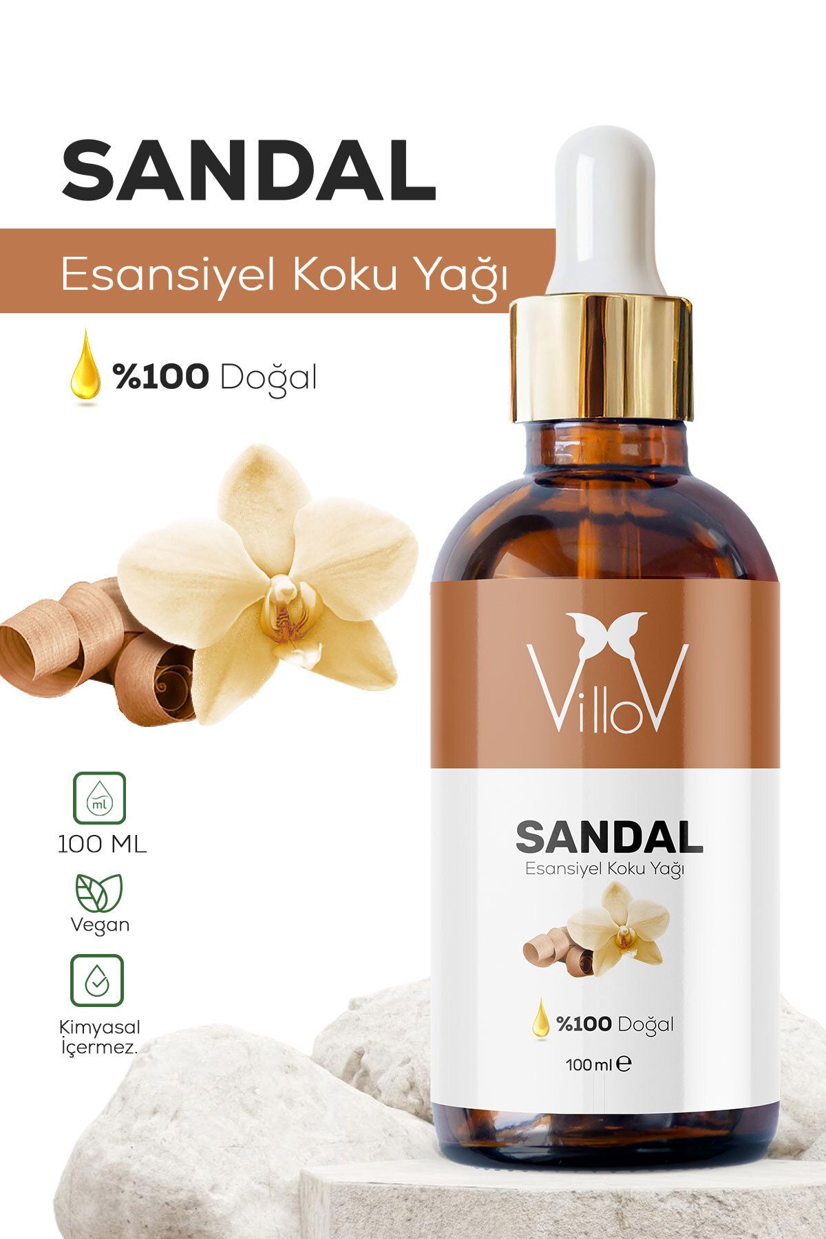 Villov Sandal Esansiyel Uçucu Koku Yağı Difüzör Esansı Buhurdanlık Yağı Aromaterapi Esansı Yağı 100ml