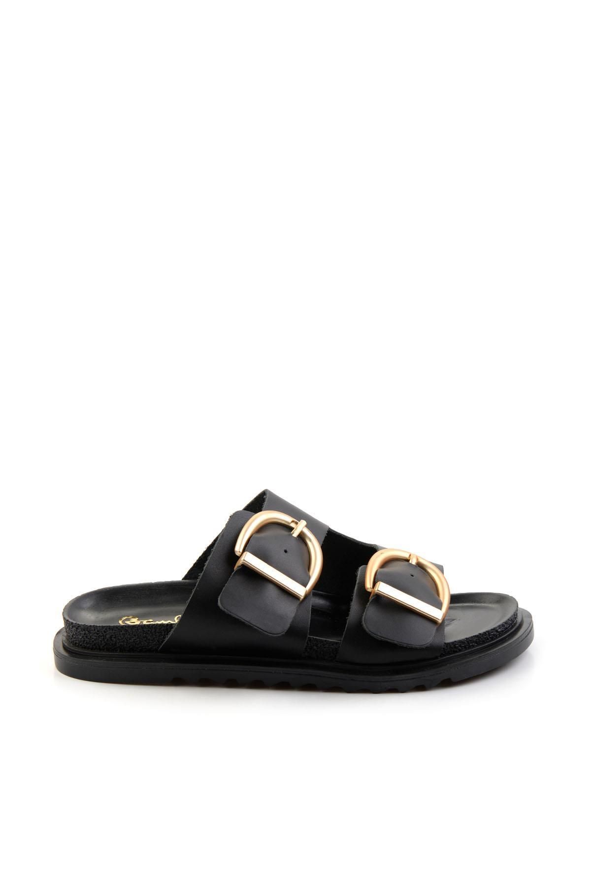 Bambi Siyah Leather Kadın Terlik K04666013903