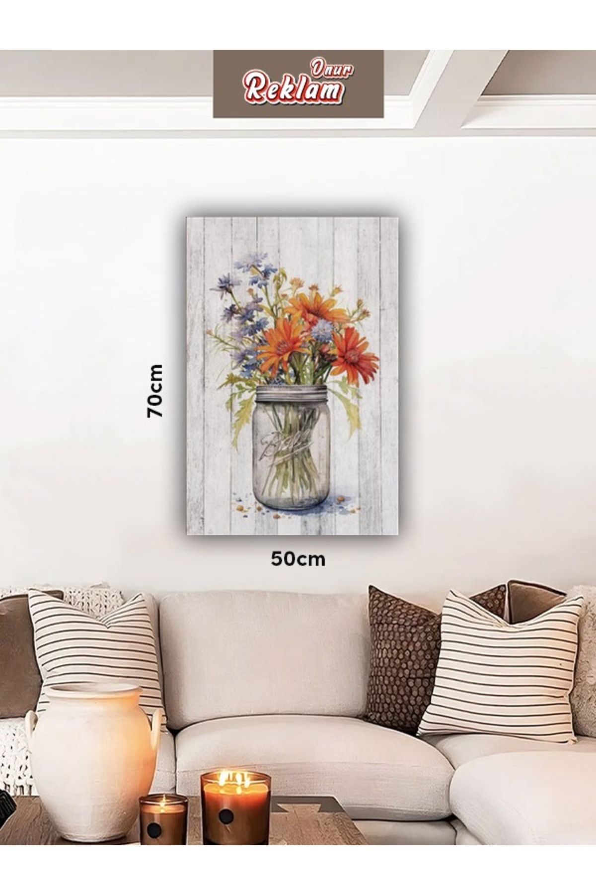 onurreklamonline Kavanozda Çiçek Figürlü Dekoratif Tablo – 50x70 cm – Dekota Üzeri Folyo Baskı