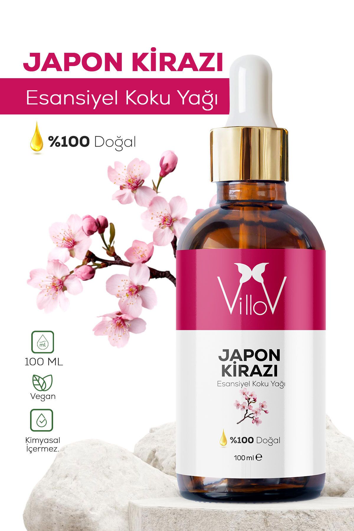 Villov Japon Kirazı Esansiyel Uçucu Koku Yağı Difüzör Esansı Buhurdanlık Yağı Aromaterapi Esansı Yağı 100ml