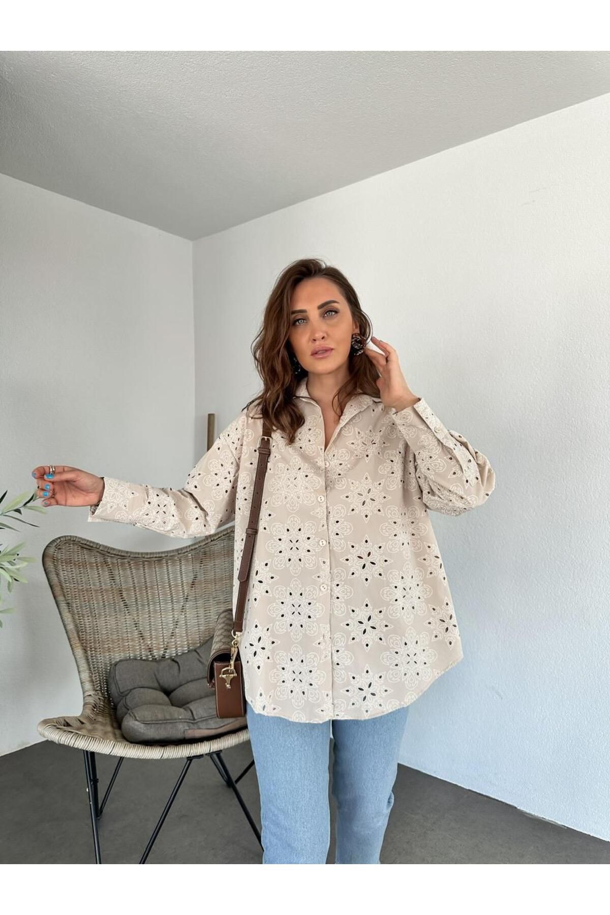 Zerrincan Giyim Krem Fistolu Salaş Gömlek