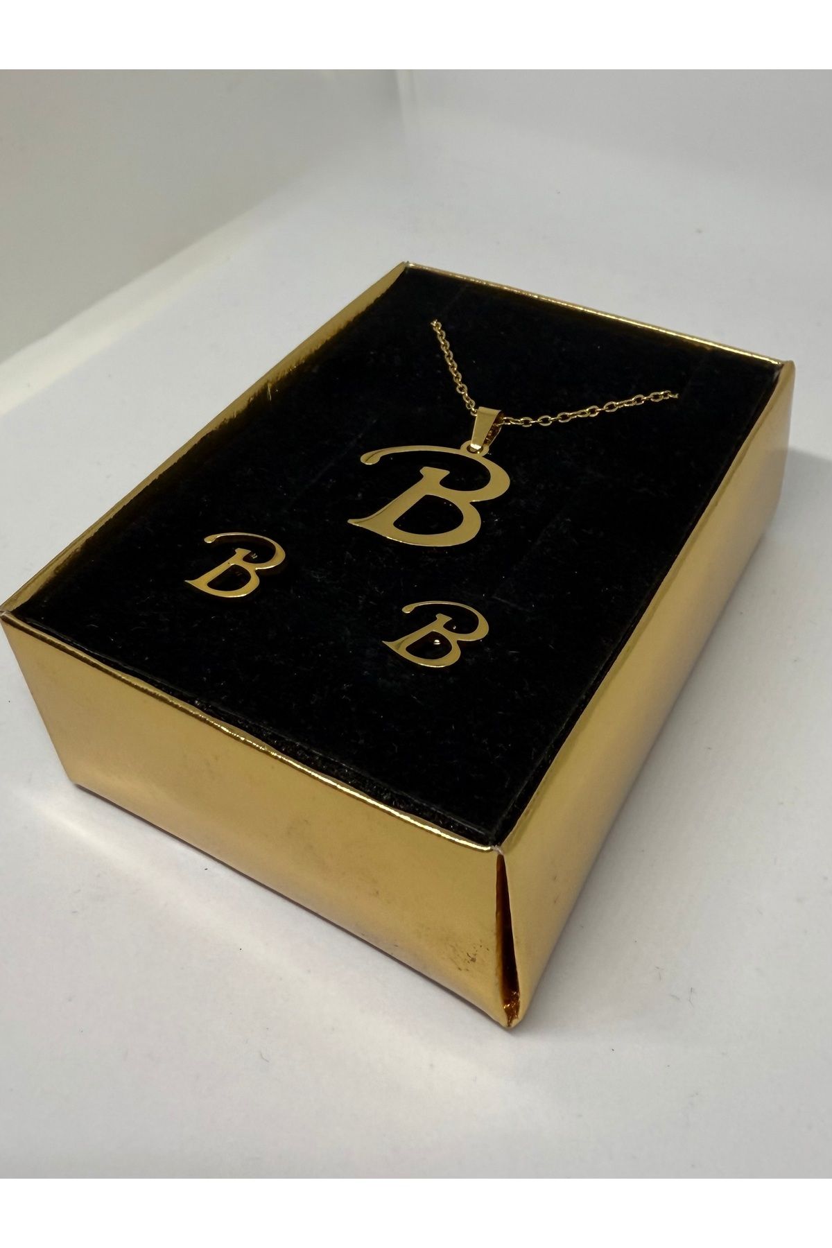 Gulsah's Store 316L Çelik gold B harfli kolye ve küpe seti