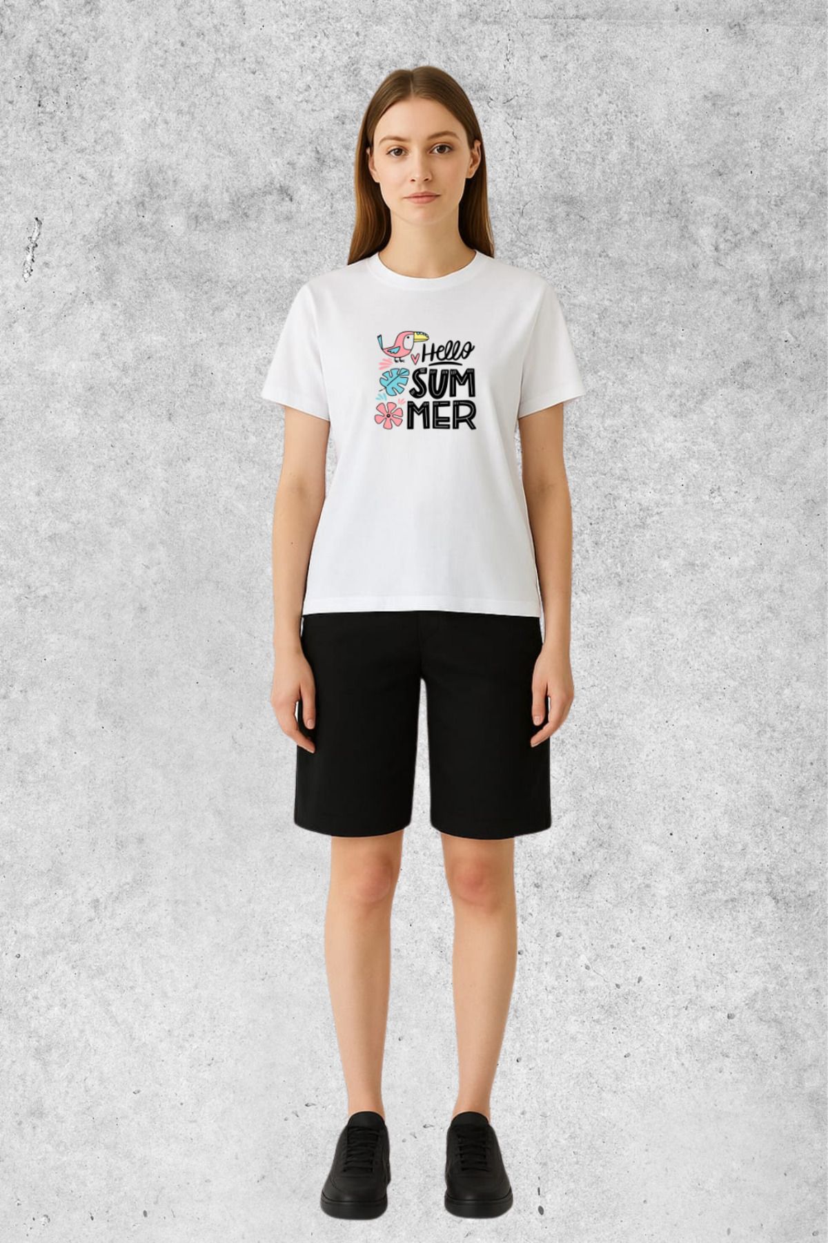 MOLICO Basic unisex sıfır yaka kısa kollu HELLO baskılı tshirt