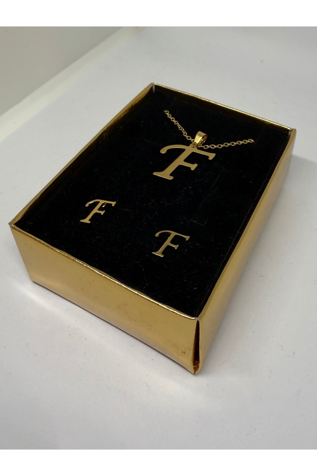 Gulsah's Store 316L Çelik gold F harfli kolye ve küpe seti