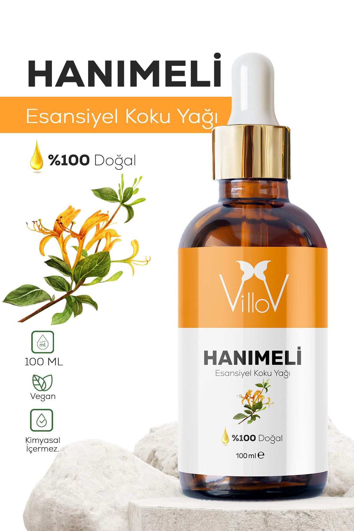 Villov Hanımeli Esansiyel Uçucu Koku Yağı Difüzör Esansı Buhurdanlık Yağı Aromaterapi Esansı Yağı 100ml