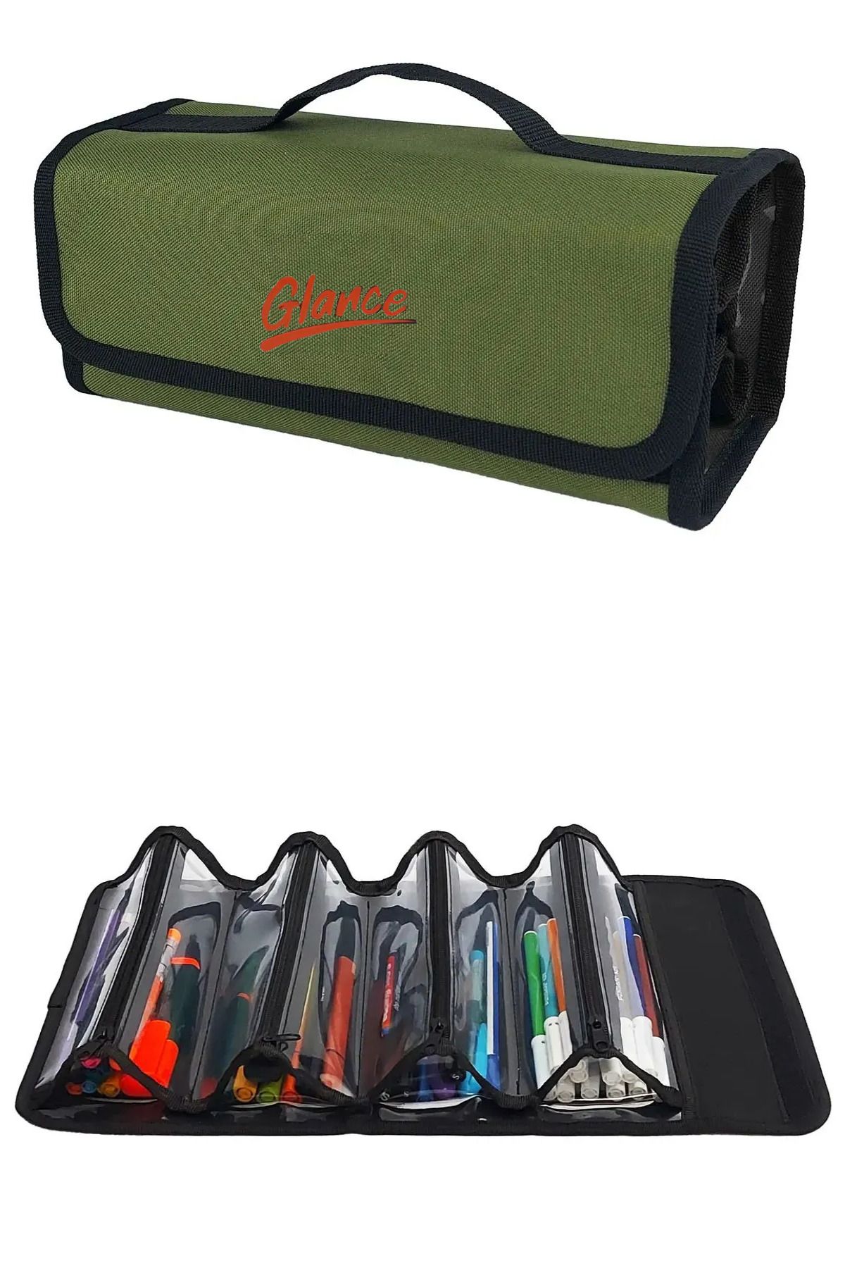 GLANCE-4-Section Khaki Pen Bag with Handle 1