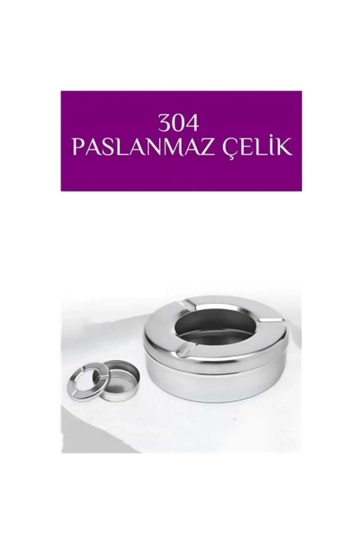 İnnMerry Kapaklı Paslanmaz Yuvarlak Küllük - Kapaklı 304 Çelik Kül Tablası - Kafe Küllüğü Restoran Küllüğü