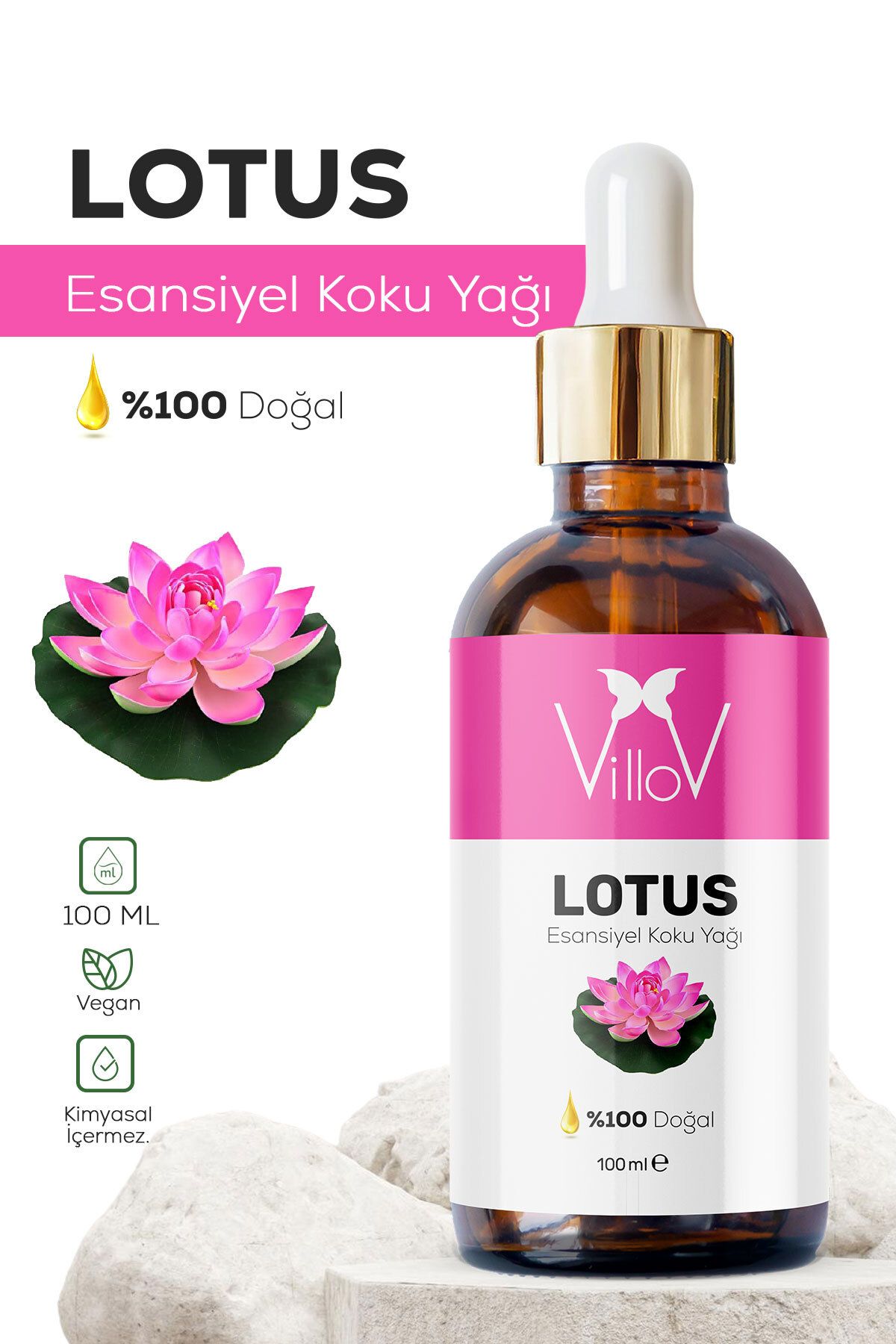 Villov Lotus Esansiyel Uçucu Koku Yağı Difüzör Esansı Buhurdanlık Yağı Aromaterapi Esansı Yağı 100ml