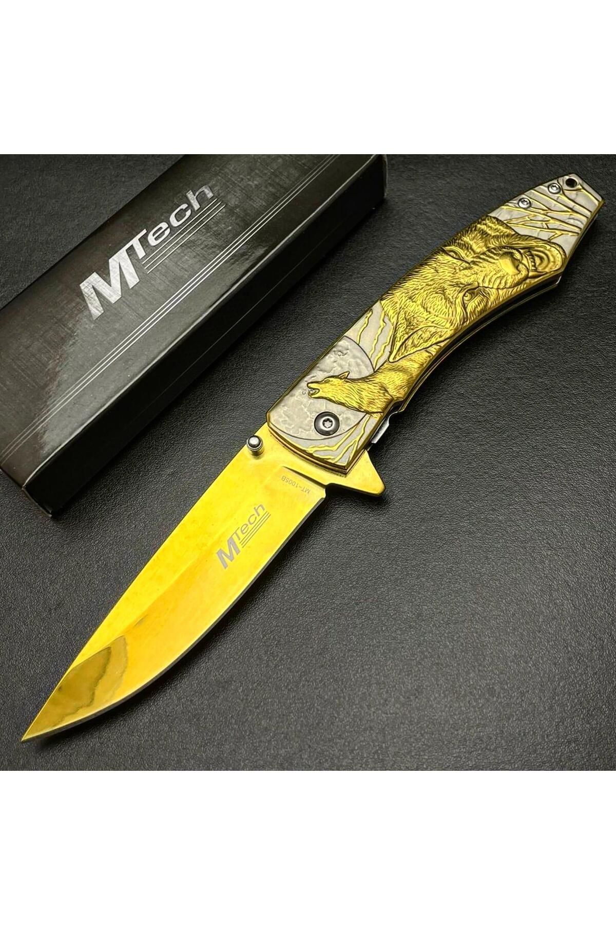 alsepeteavm Mtech MT-1005B Kurt İşlemeli Gold Otomatik Kamp Çakısı