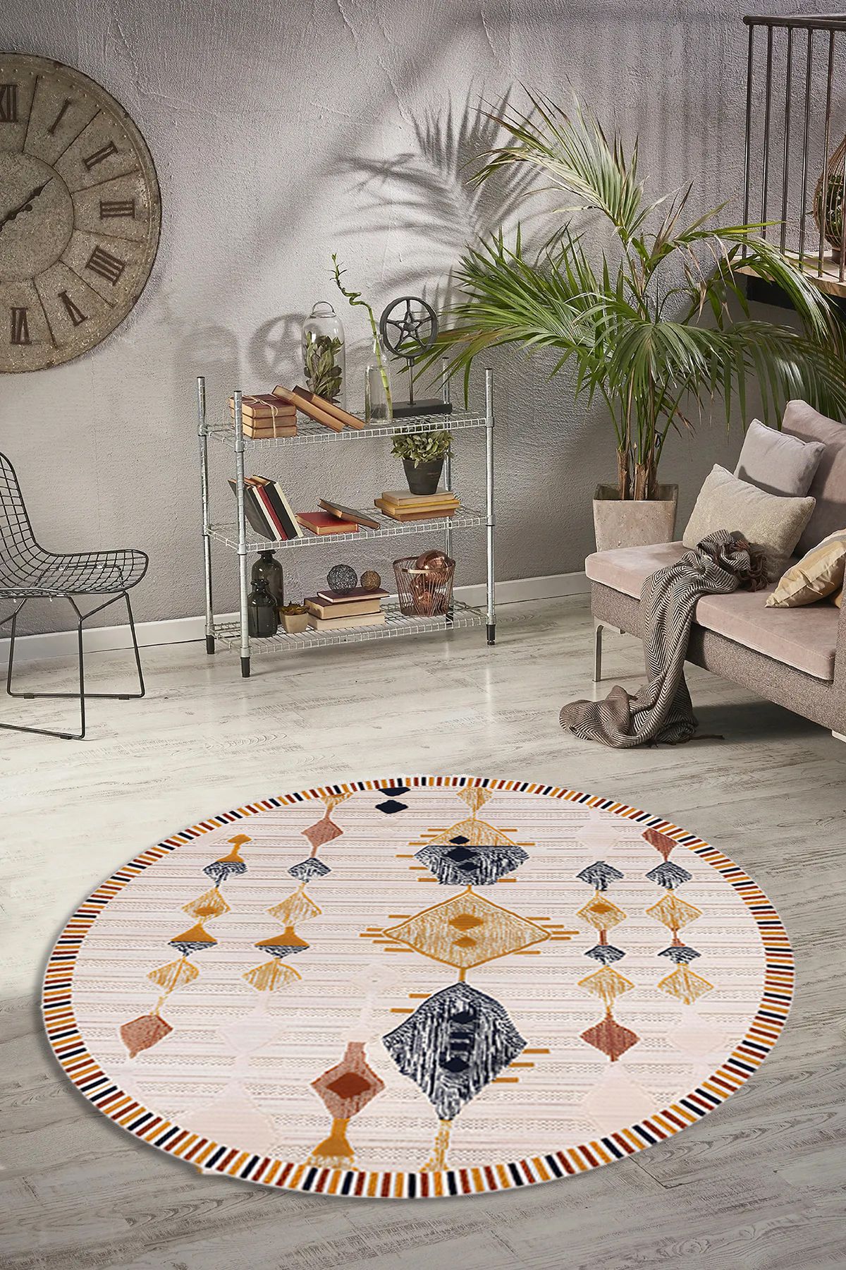 CAPPİO HALI Dijital Baskılı Makinada yıkanabilir Salon Halısı Mutfak Halısı Yuvarlak Halı - CP2084-1