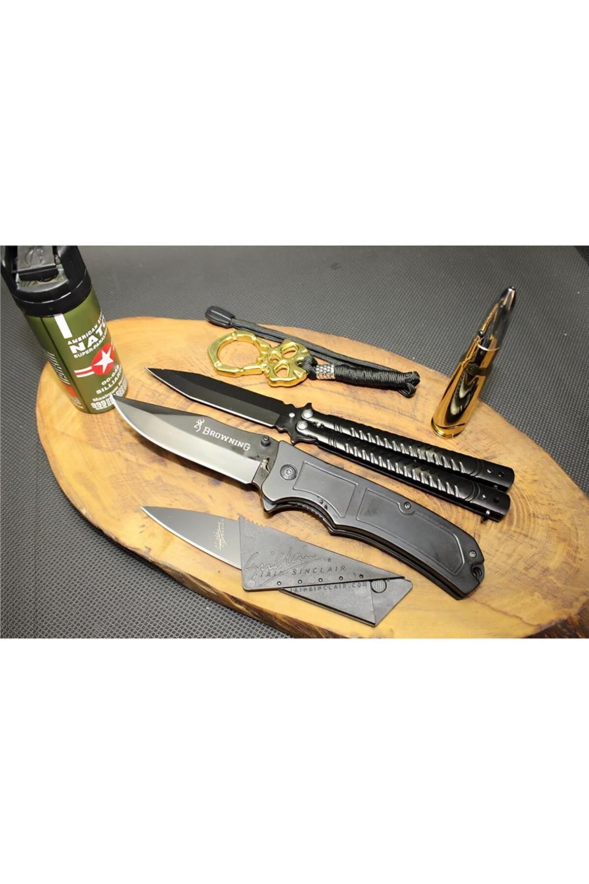 alsepeteavm 21 cm Browning Siyah Çakı ve Kelebekli Çakı Set