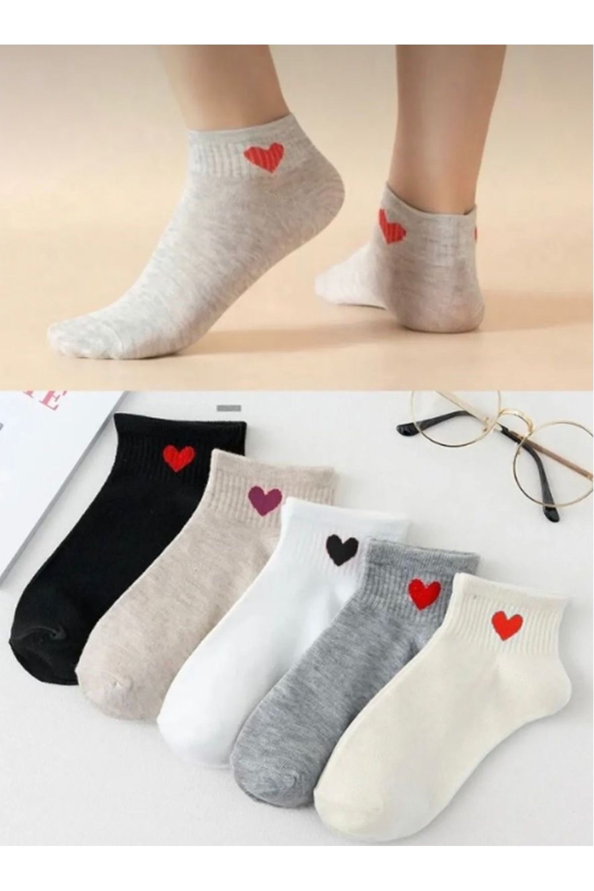 Prism Fashion 5’li Kadın Kalp Desenli Patik Çorap