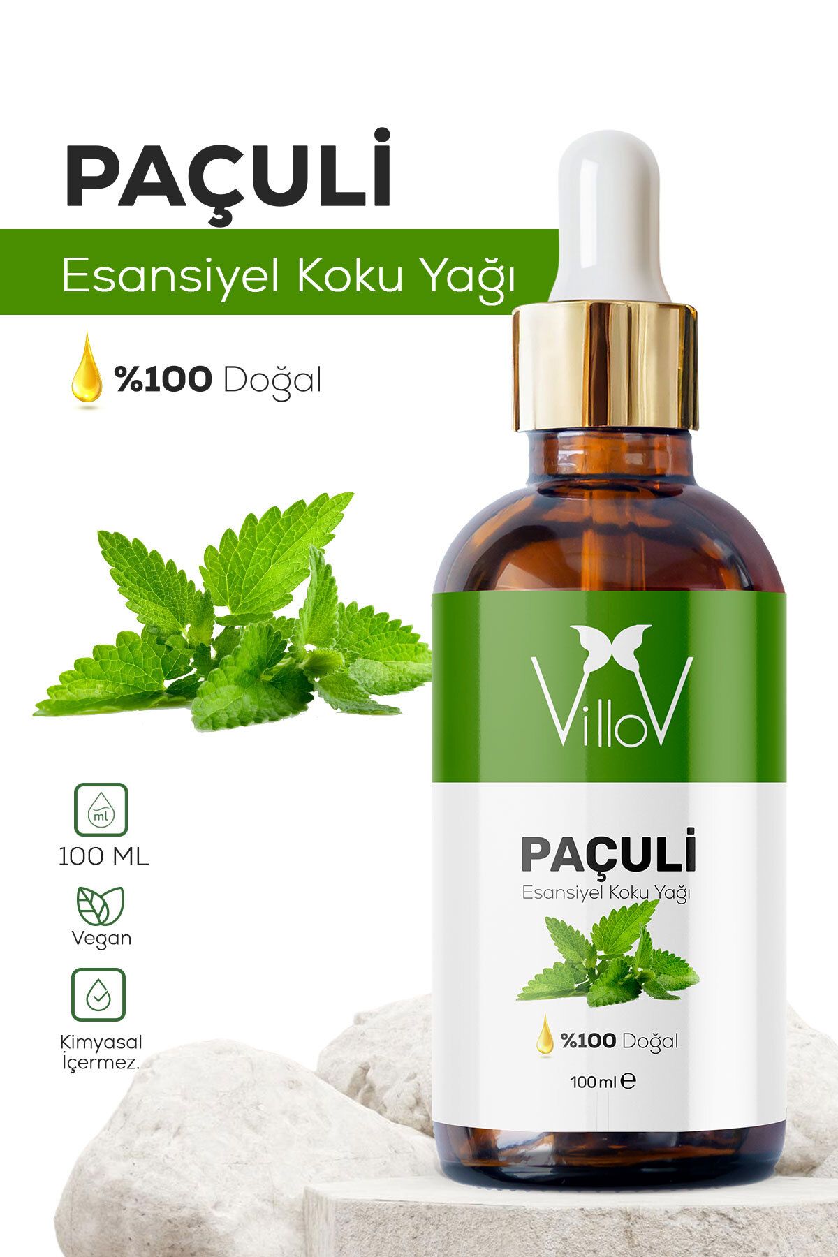 Villov Paçuli Esansiyel Uçucu Koku Yağı Difüzör Esansı Buhurdanlık Yağı Aromaterapi Esansı Yağı 100ml