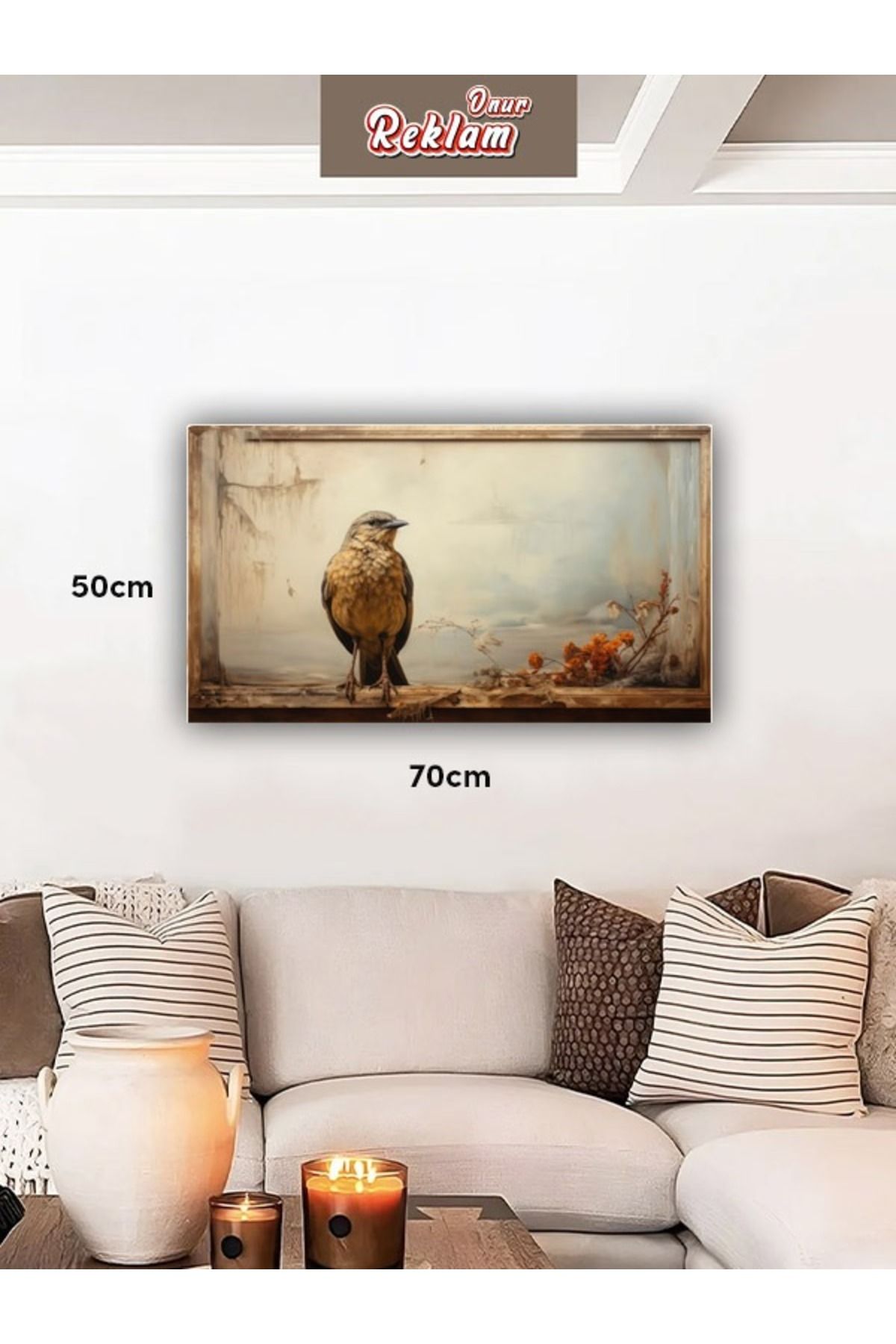 onurreklamonline Ayakta Duran Kuş Figürlü Tablo – 50x70 cm – Dekota Üzeri Folyo Baskı – Modern Doğa Temalı