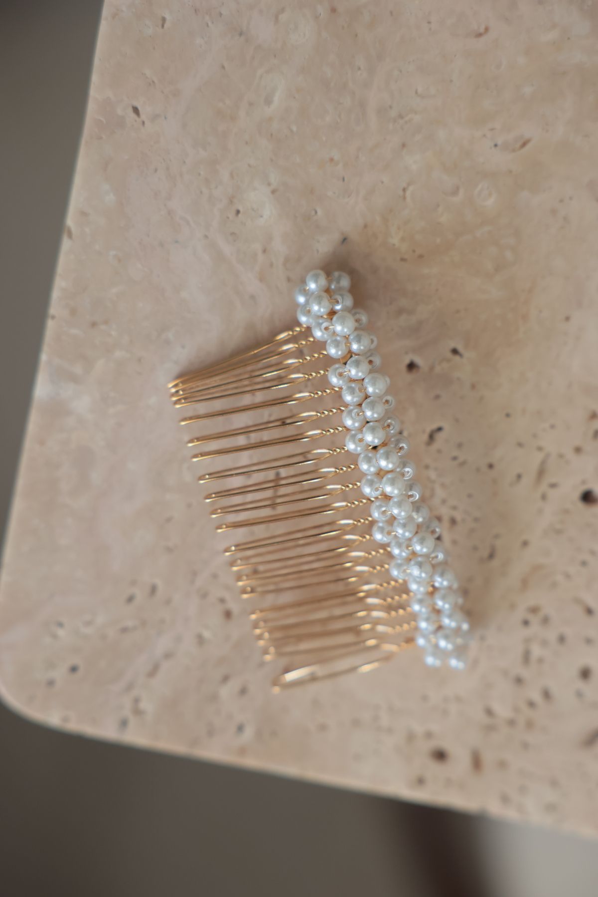 İstoria Bridal İncili Gold Tarak Toka, Nişan-Nikah Saç Aksesuarı (8cm)