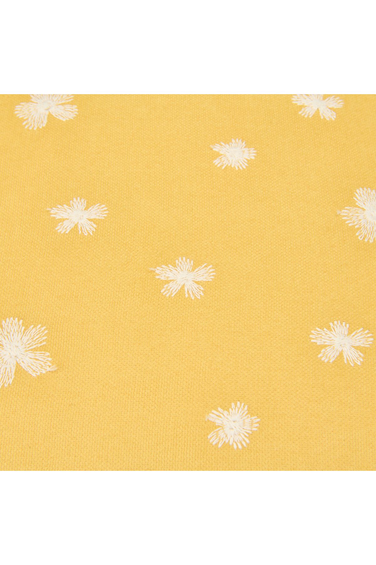 Evidea Soft Granny Summer Çiçek Nakışlı Kırlent - Hardal - 45x45 cm