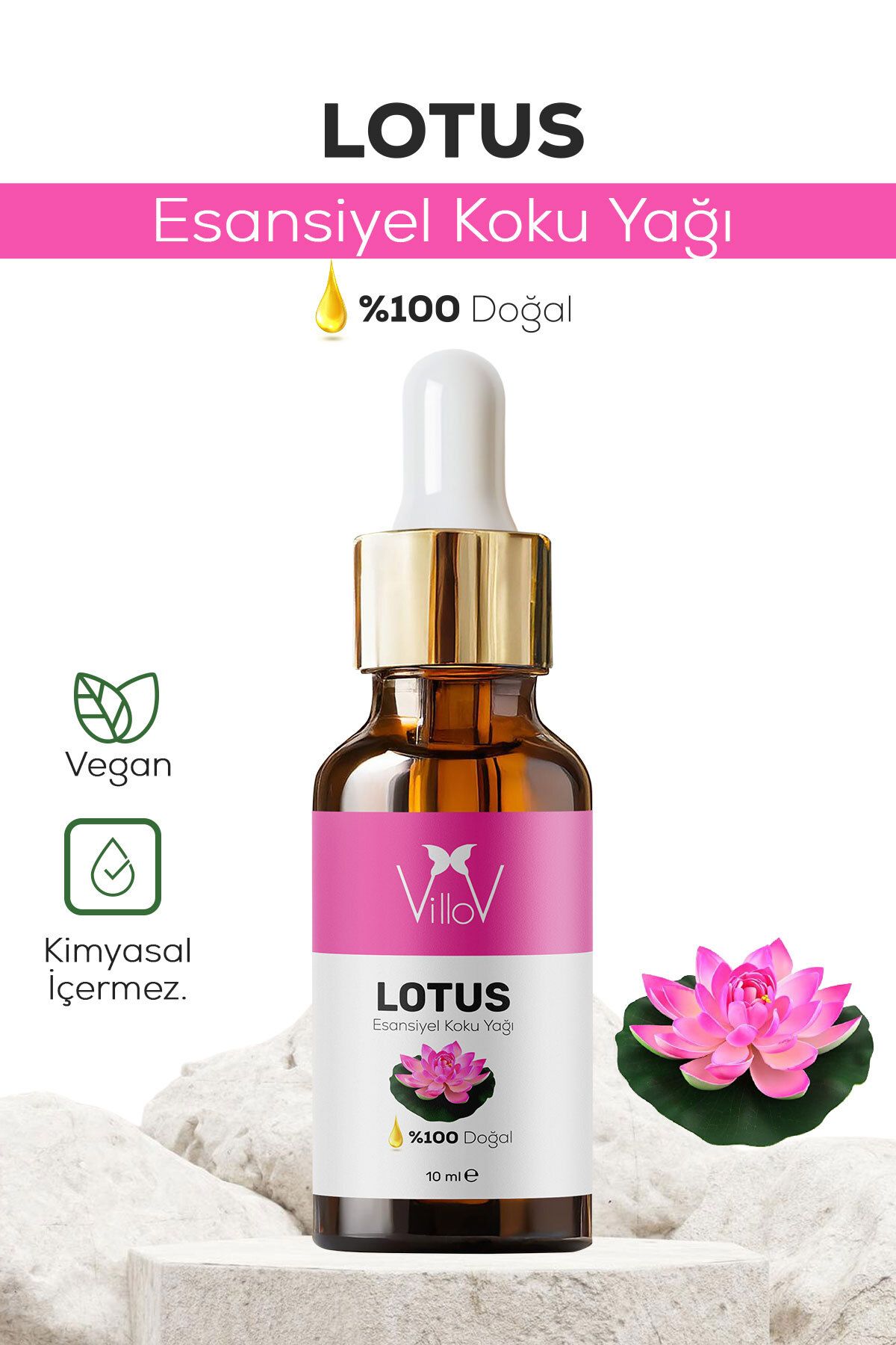 Villov Lotus Esansiyel Uçucu Koku Yağı Difüzör Esansı Buhurdanlık Yağı Aromaterapi Esansı Yağı 10ml