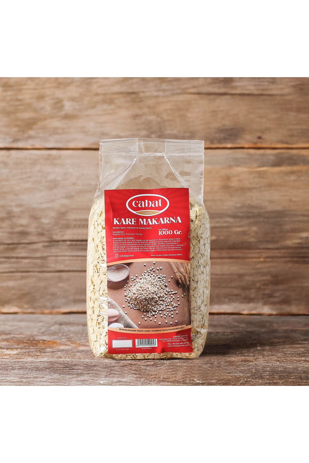 Cabat Gurme El Yapımı Katkısız Kare Makarna