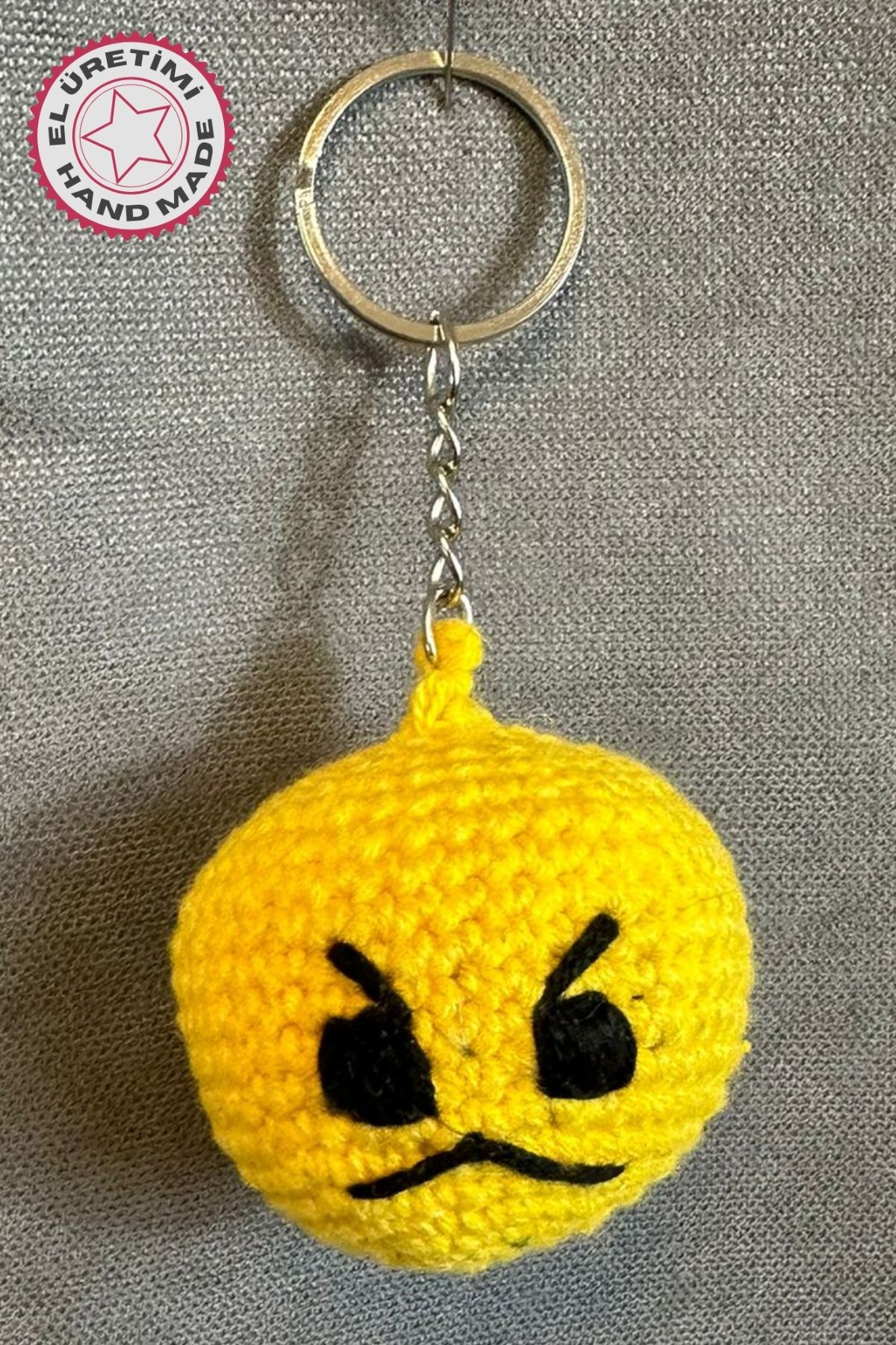 Uretti - Tuğba 9352 2913 El Yapımı Örgü Kızgın Surat Emoji Model Anahtarlık