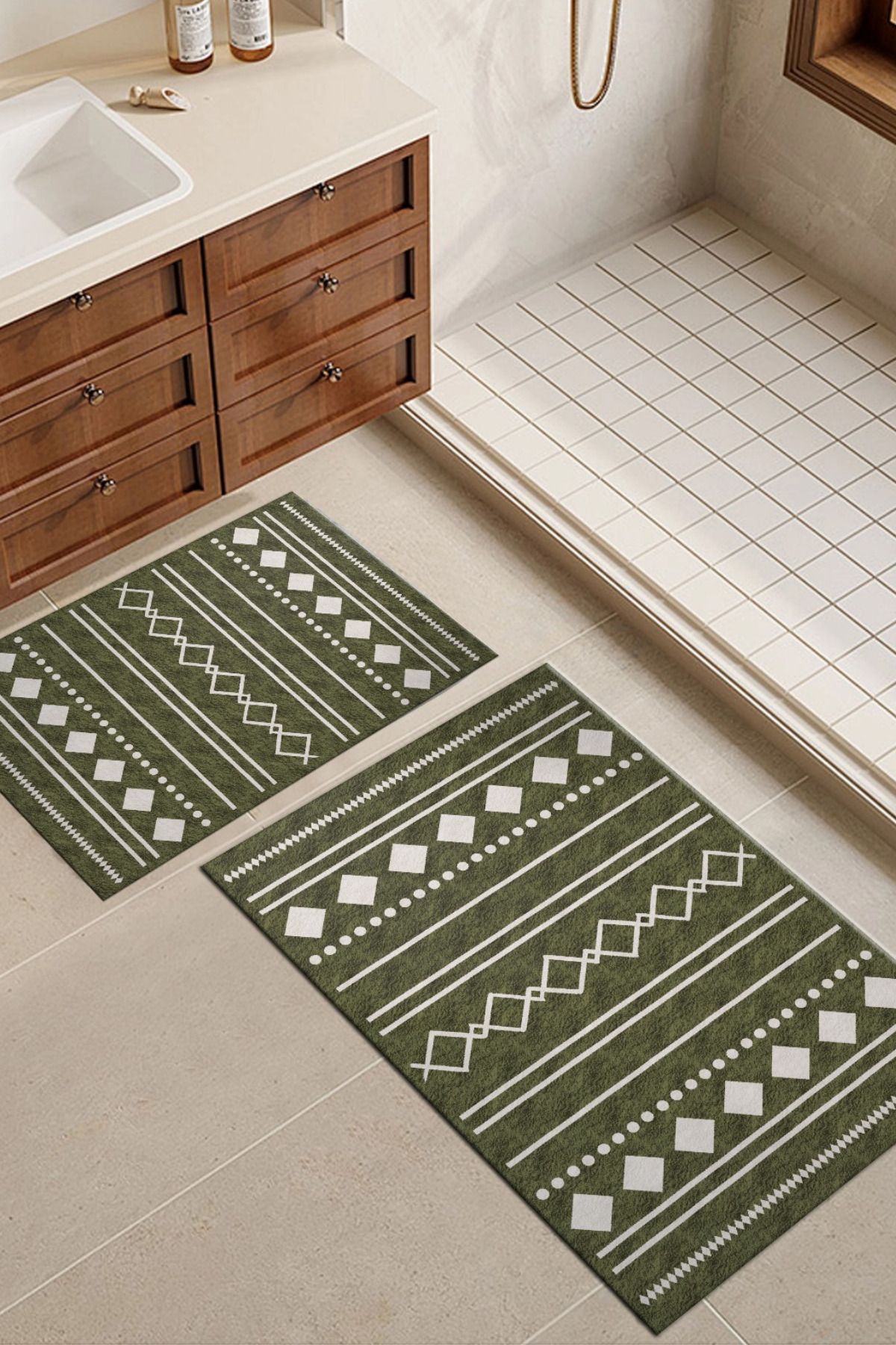 DERAS HOME 2'li Yıkanabilir Kaymaz Taban Banyo Paspası 60*100 Cm - 40*60 Cm