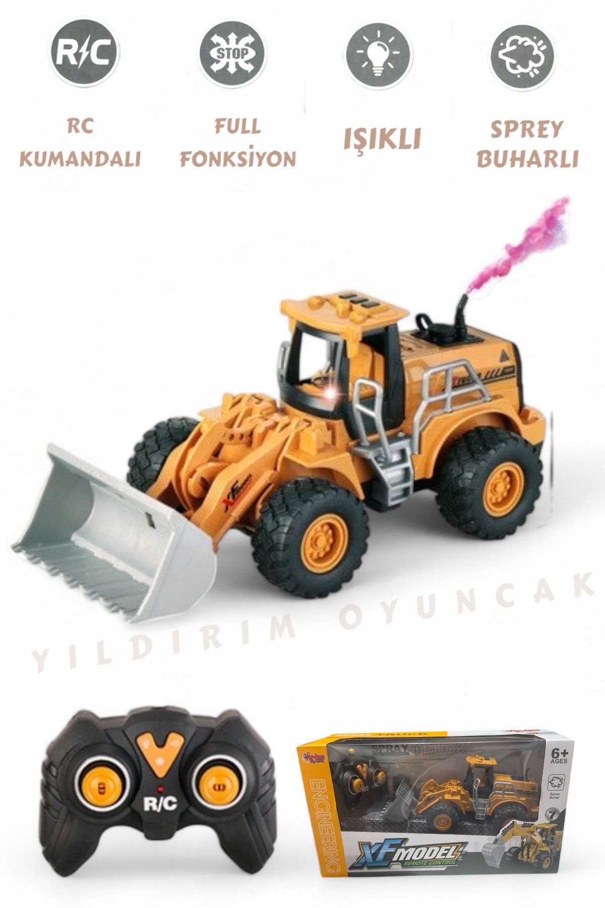 YILDIRIM OYUNCAK Uzaktan Kumandalı Full Fonksiyon Şarjlı Işıklı Buhar Atan Kazıcı , Yükleyici İnşaat Aracı Hareketli