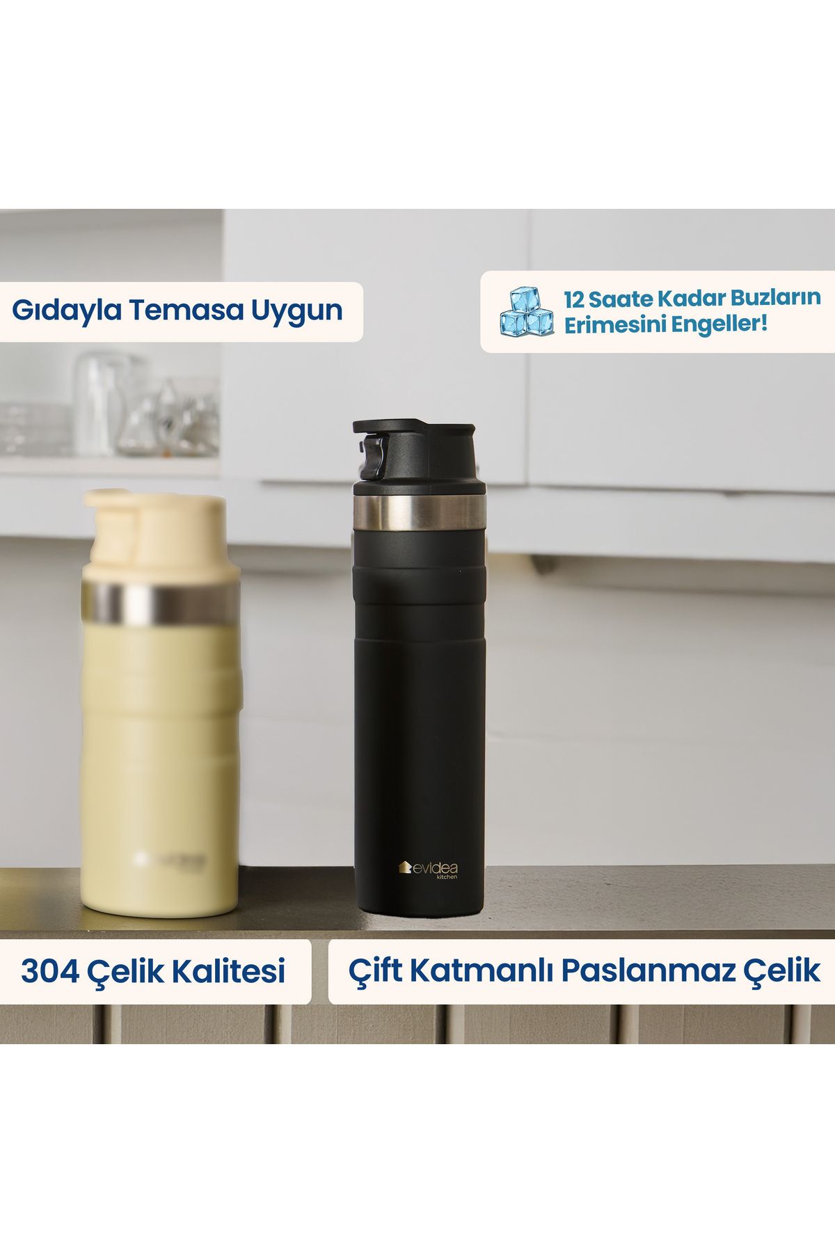 Evidea Kitchen Bireysel Termos - Siyah - 600 ml