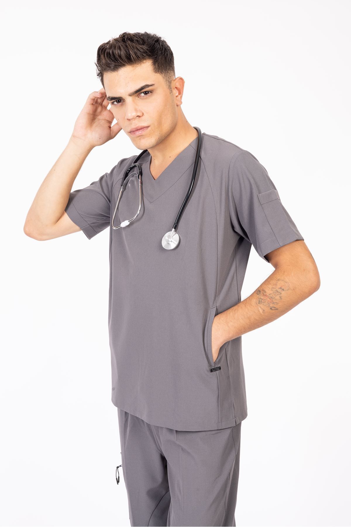 Onur Forma Scrubs Hood Comfort Erkek Takım - Antrasit Gri