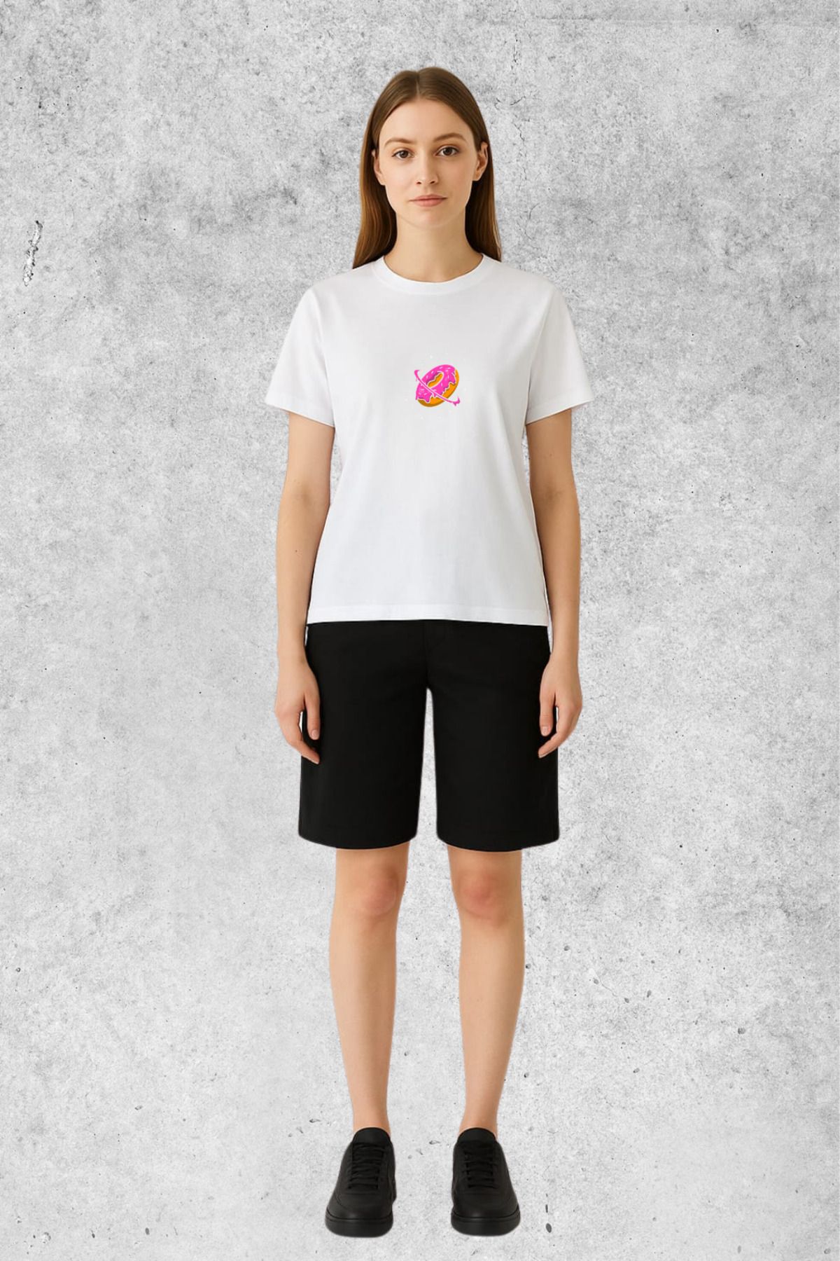 MOLICO Basic unisex sıfır yaka kısa kollu DONUT baskılı tshirt