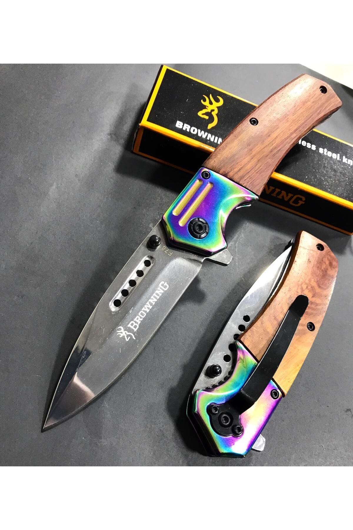 alsepeteavm Browning F78 Gökkuşağı Ahşap Kabze Kamp Çakısı