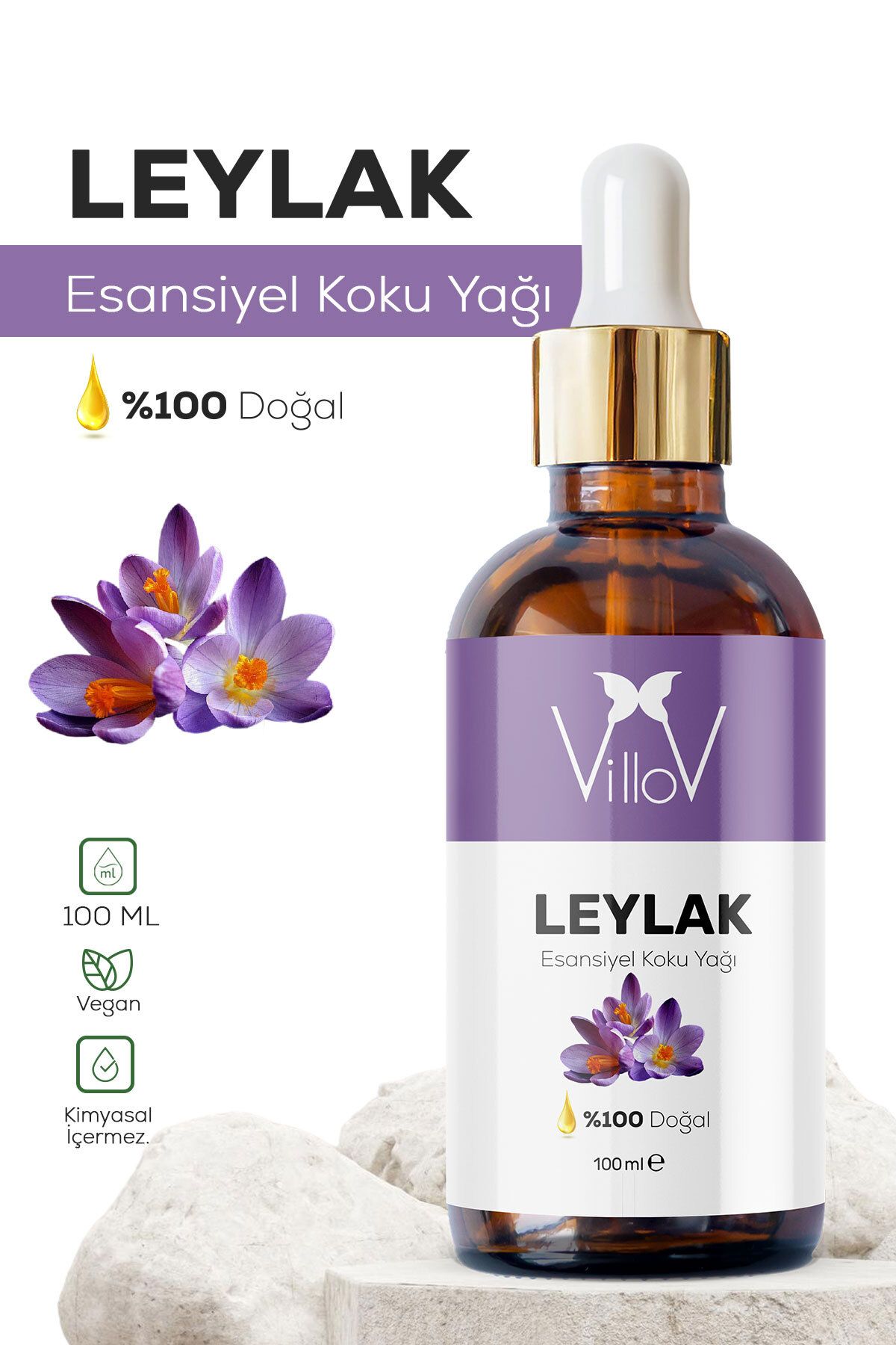 Villov Leylak Esansiyel Uçucu Koku Yağı Difüzör Esansı Buhurdanlık Yağı Aromaterapi Esansı Yağı 100ml