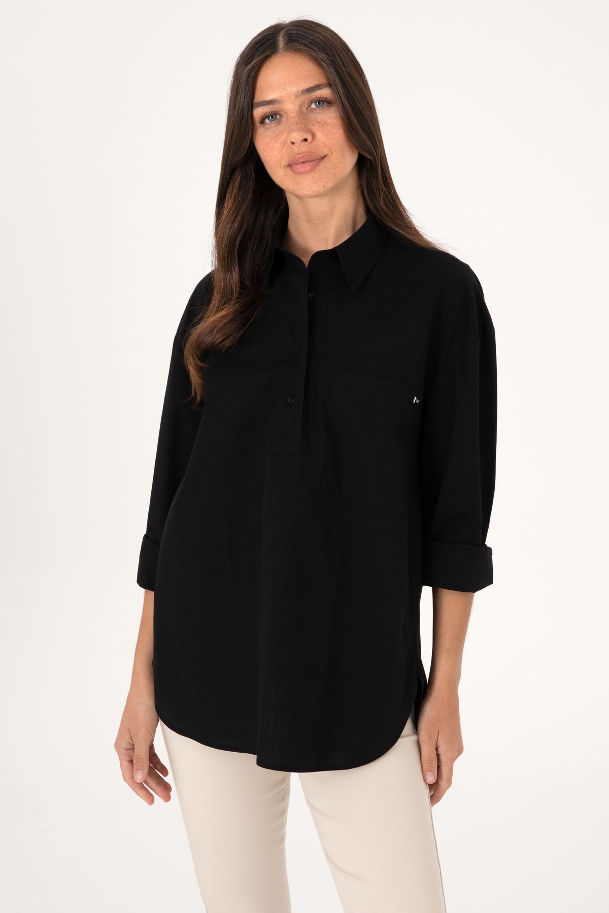 U.S. Polo Assn. Kadın Siyah Uzun Kollu Gömlek 50307666-VR046