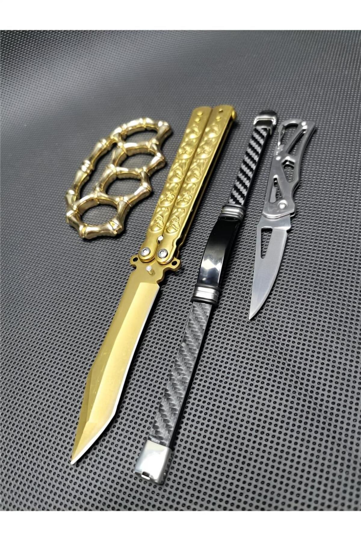 alsepeteavm 21 cm Gold Renk Kuru Kafa Desenli Klipsli 4 lü Çakı Seti