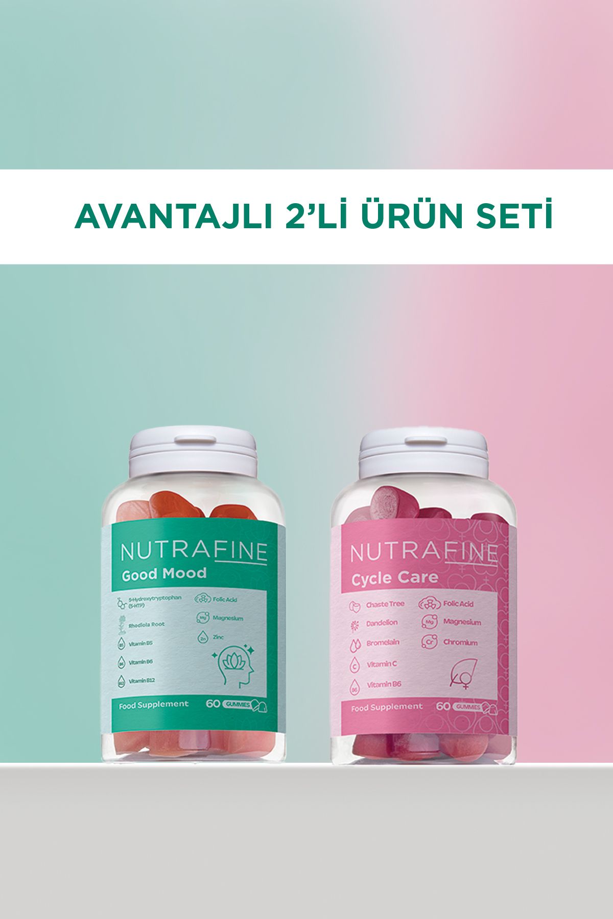 Nutrafine Avantajlı 2'li Set, Good Mood Gummy ve Cycle Care Gummy Çiğnenebilir Vitamin Gummies