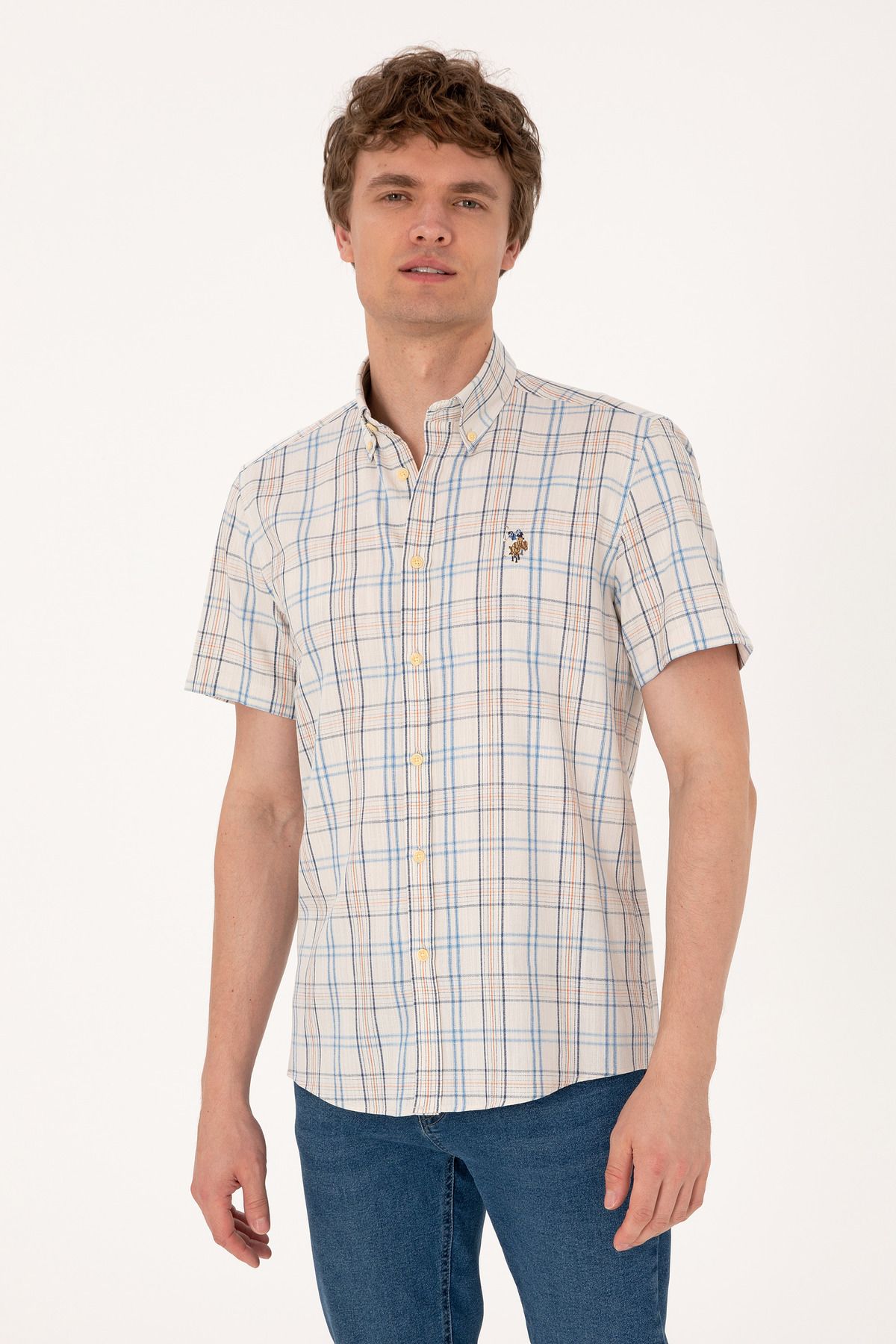 U.S. Polo Assn. Erkek İndigo Kısa Kollu Gömlek 50299616-VR028