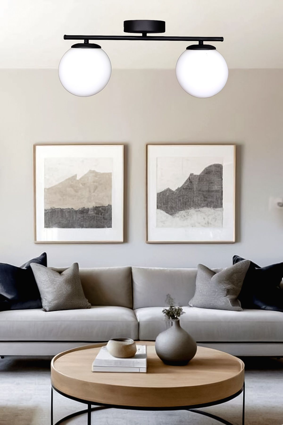 Turanconcept Nika Modern Siyah 2'li Avize Dekoratif Salon - Mutfak - Yatak Odası - Giyinme Odası