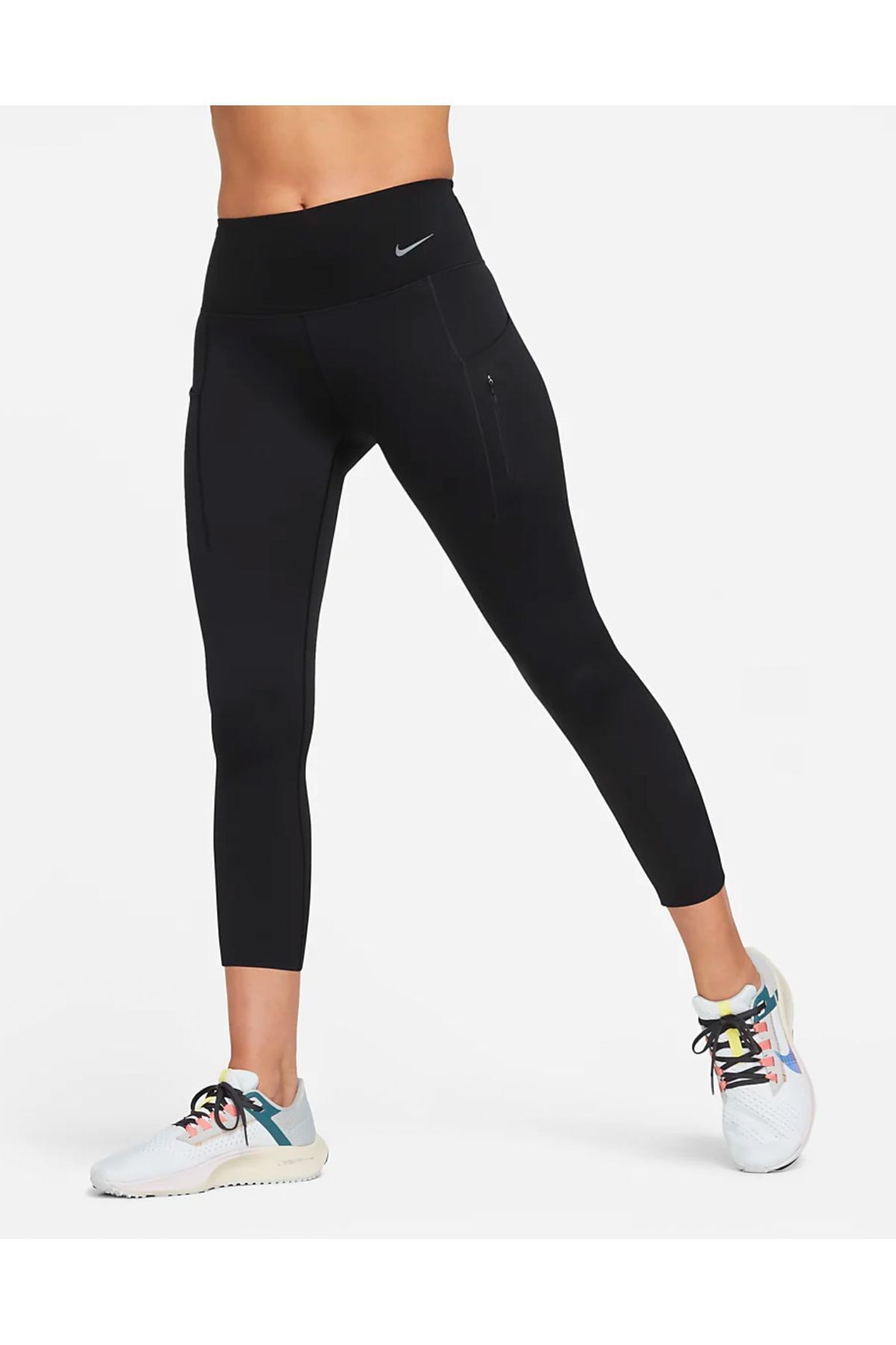 Nike Go Firm-Support Mid-Rise Cropped Training Fermuarlı Siyah Kadın Tayt