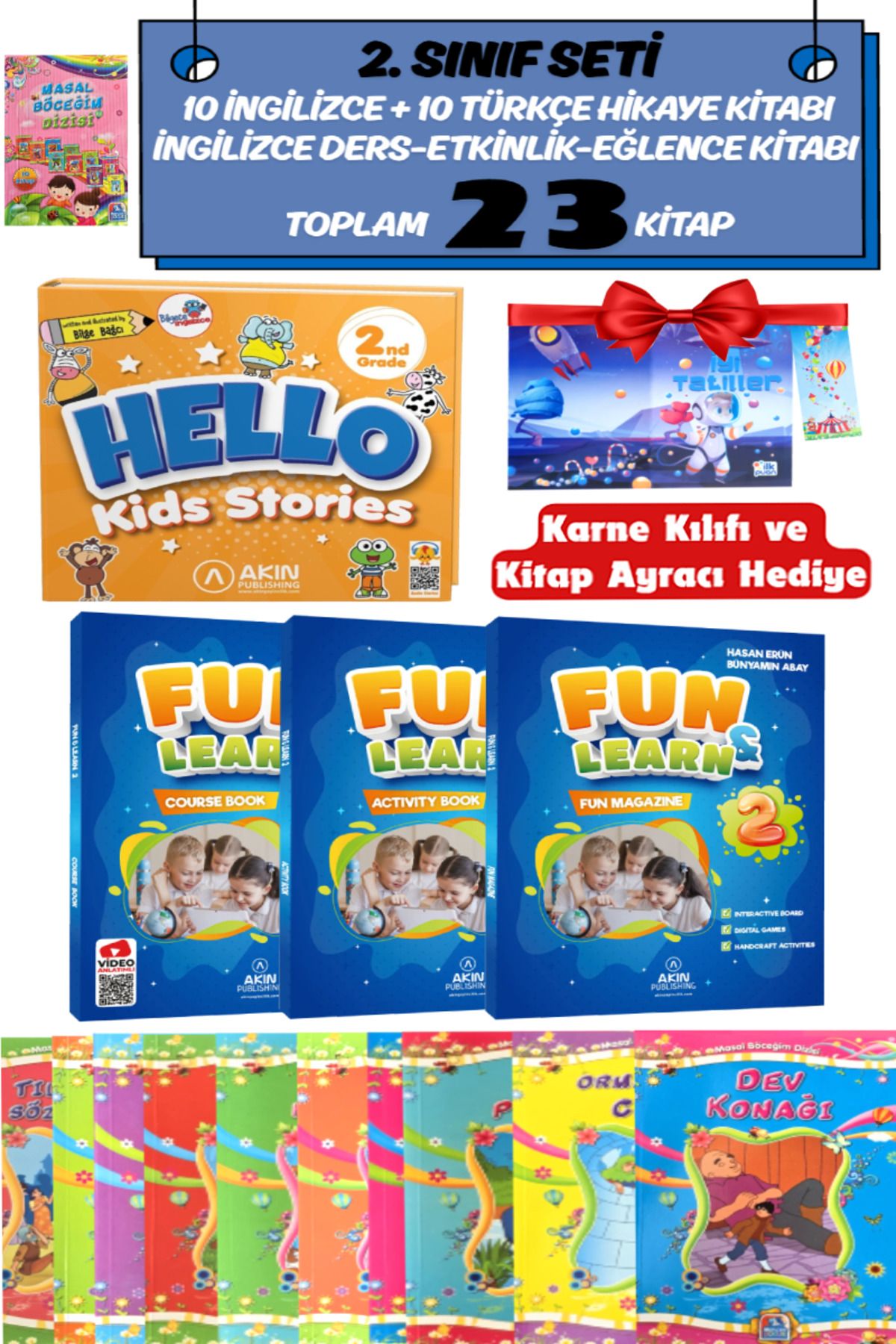 Altınpost Yayınları 2. Sınıf Hello Kids Stories+Fun&Learn Course Book-Activity Book-Fun Magazine+10 Türkçe Hikaye Kitabı